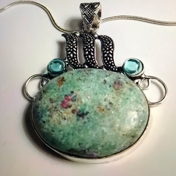 Ruby Fuchsite Tsavorite 925 Sterling Silver Necklace
